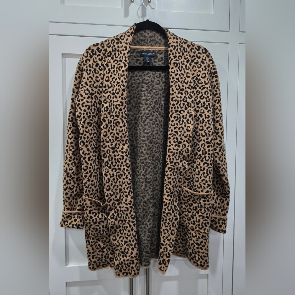 🐆Cynthia Rowley Leopard Print Open Front Cardigan – Size Large